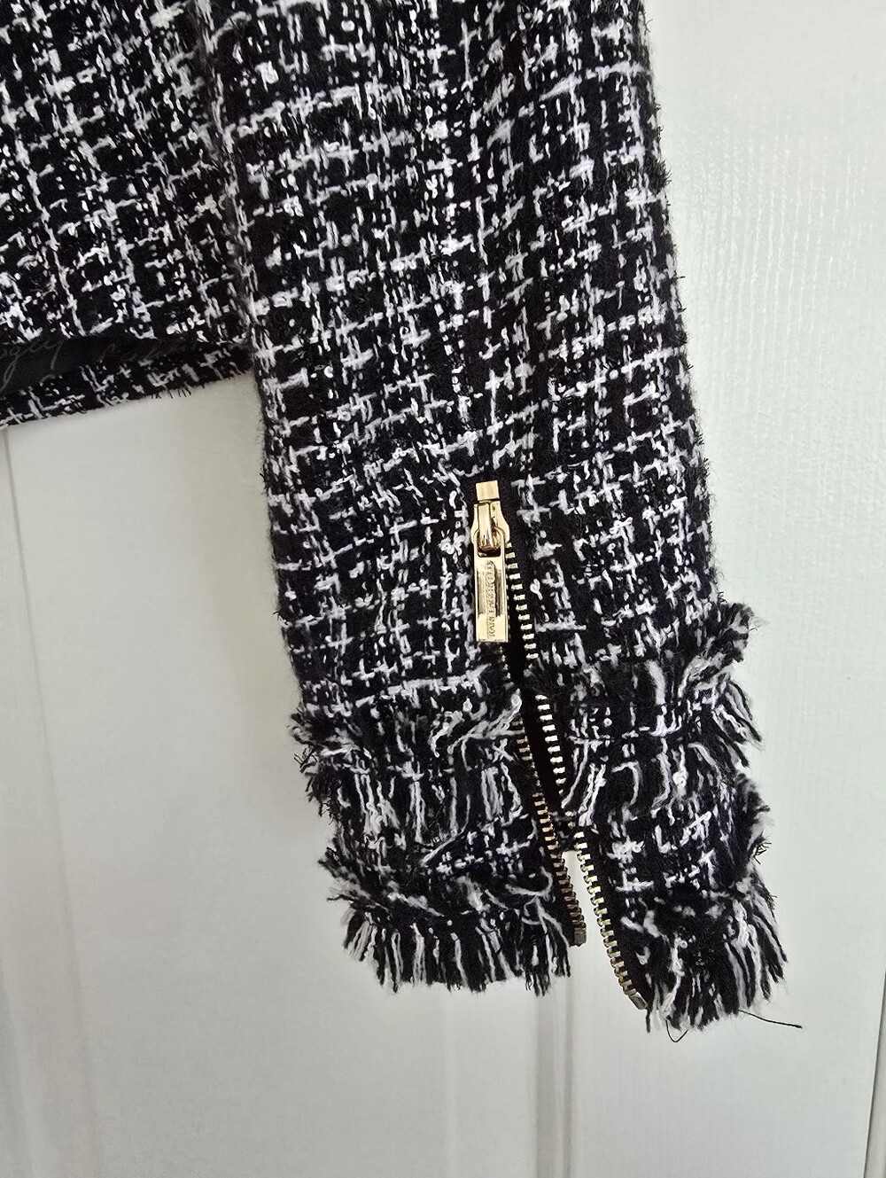 Karl Lagerfeld Black & White Tweed Zip Jacket, Size 2 - Picture 4 of 5